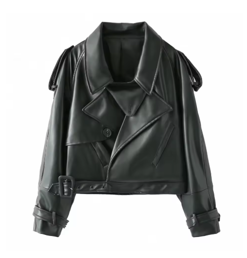 Chaqueta Moto Mujer Efecto Cuero