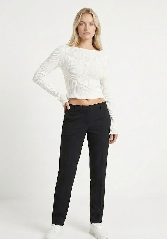 Top Blanco y Negro Fruncido Ajustado Y2K Mujer