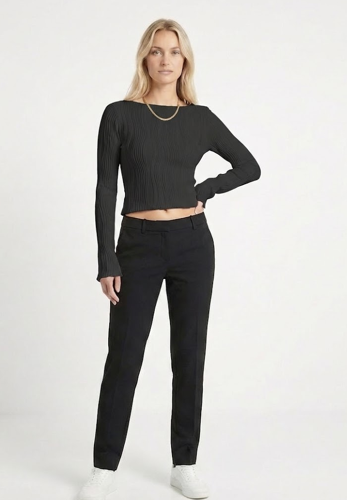 Top Blanco y Negro Fruncido Ajustado Y2K Mujer