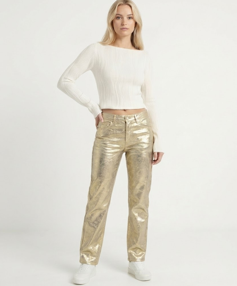 Jeans Wide Leg Mujer – Streetwear Y2K Metálico