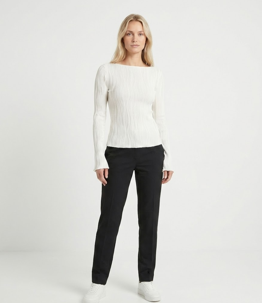 Top Blanco y Negro Fruncido Ajustado Y2K Mujer