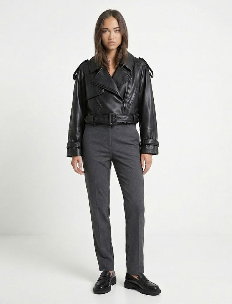 Chaqueta Moto Mujer Efecto Cuero