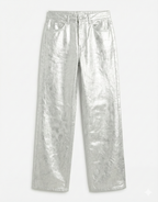 Jeans Wide Leg Mujer – Streetwear Y2K Metálico